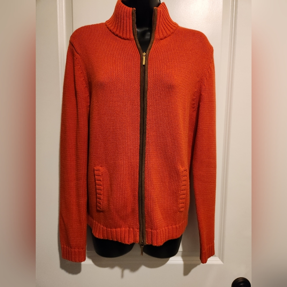 Lauren Ralph Lauren Burnt Orange full zip sweater. Sz Med EUC